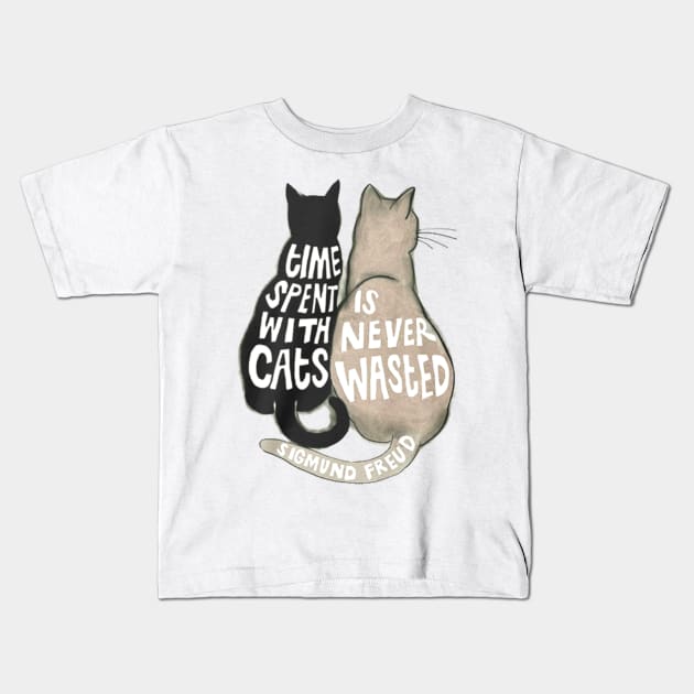 Time Spent With Cats Is Never Wasted Funny Tshirt For Lover Cat Kids T-Shirt by darius2019